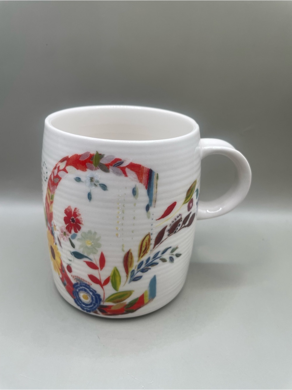 Anthropologie Starla M Halfmann Floral “C” Monogram Petal Palette Coffee Mug Cup
